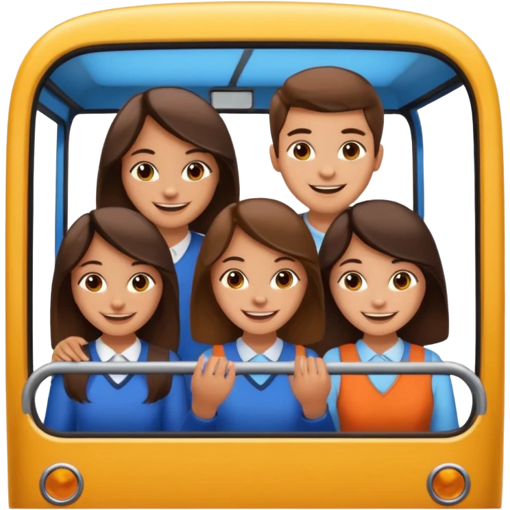 Two girls and one boy all brunette on a bus, show the whole bus emoji