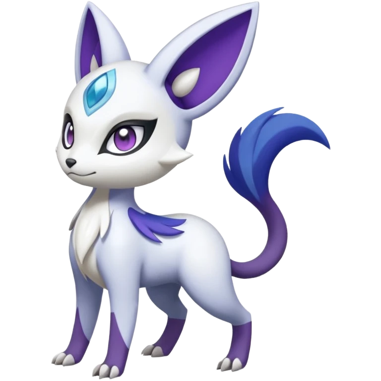 Shiny White with Violet and Indigo Meloetta-Absol-Pachirisu-Zangoose-Pokémon-Fakémon-fusion-hybrid-creature emoji