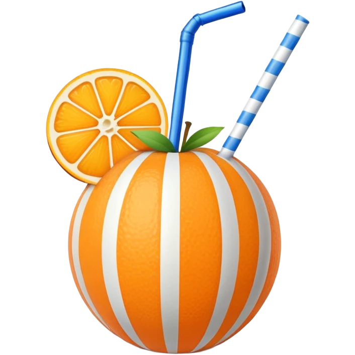 orange fruit with blue and white striped straw emoji