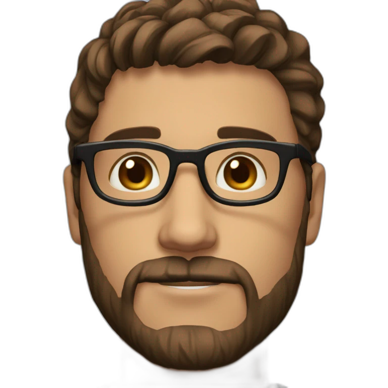 male, short brown beard, glasses, straight brown hair comed back and larger nose, 26 years old emoji
