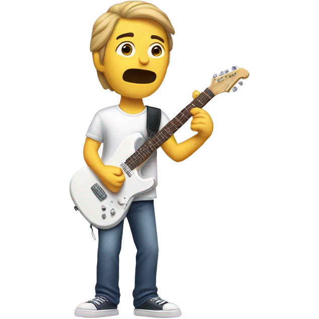 White guy holding an electric guitar in 2 pieces, the neck in his left hand, the body in his right, with a confused face emoji