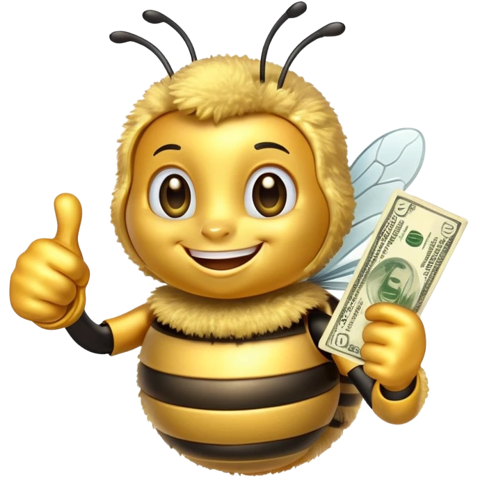 Bee with money shows thumbs up emoji