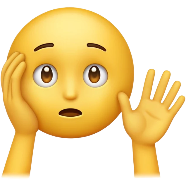 Yellow emoji that is anxious and looking at the ground with one hand on his forehead  emoji