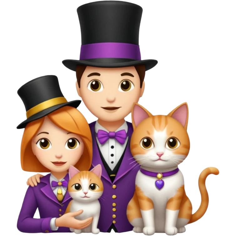 magician couple and their pet cat emoji