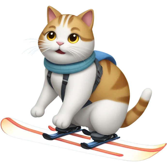 Cat riding skis and being fat emoji