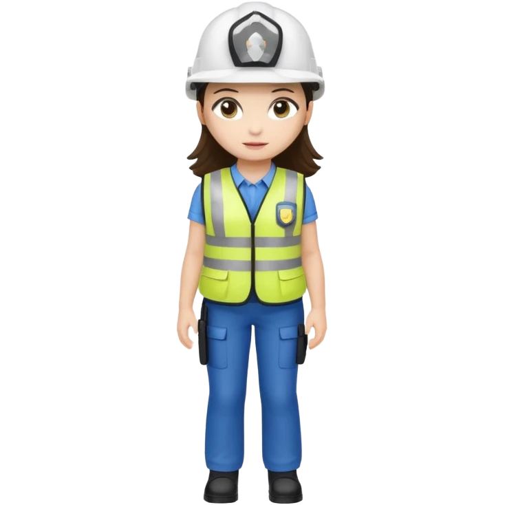 Brunette Girl full body standing with her white security helmet and security vest on emoji
