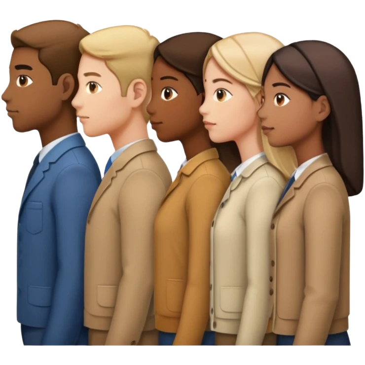 A line of 5 people standing in profile, one behind the other, all facing to the right, third variation emoji