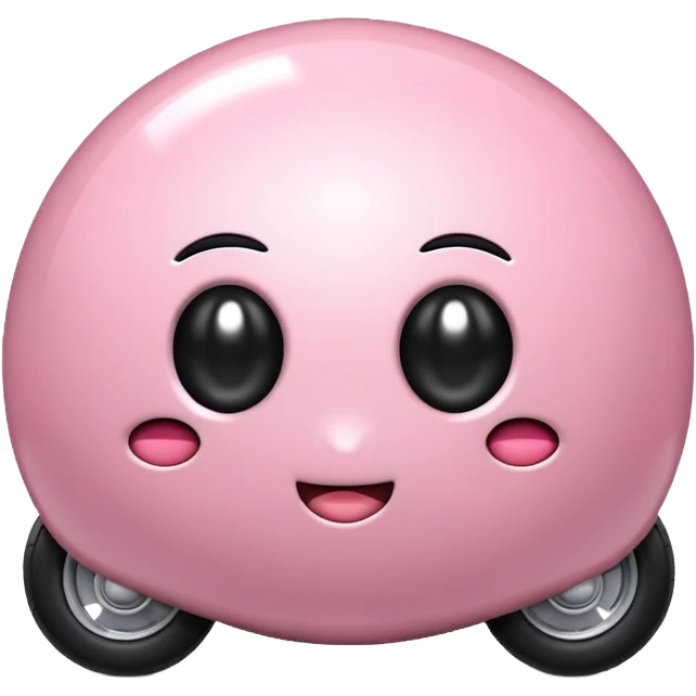 Metal cute black eyes Kirby ball driving on 4 car wheels emoji