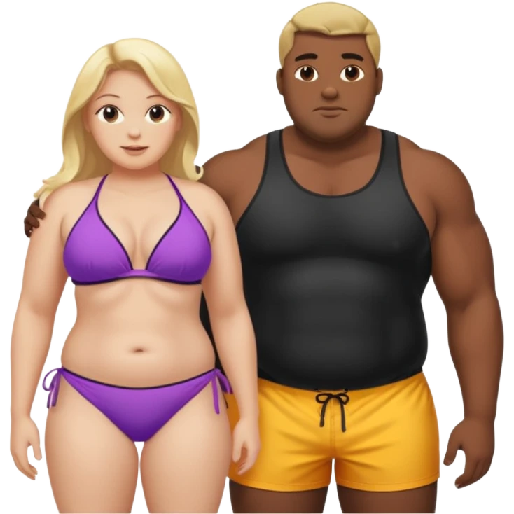 Obese blonde beach with muscular black man  emoji