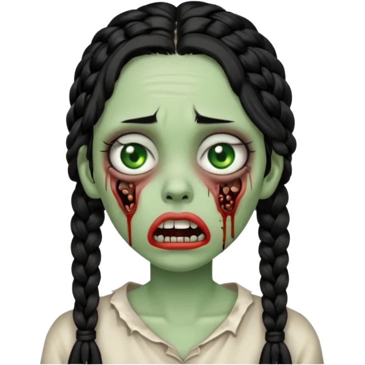 make a zombie with a droopy ruined mouth girl with black braids emoji
