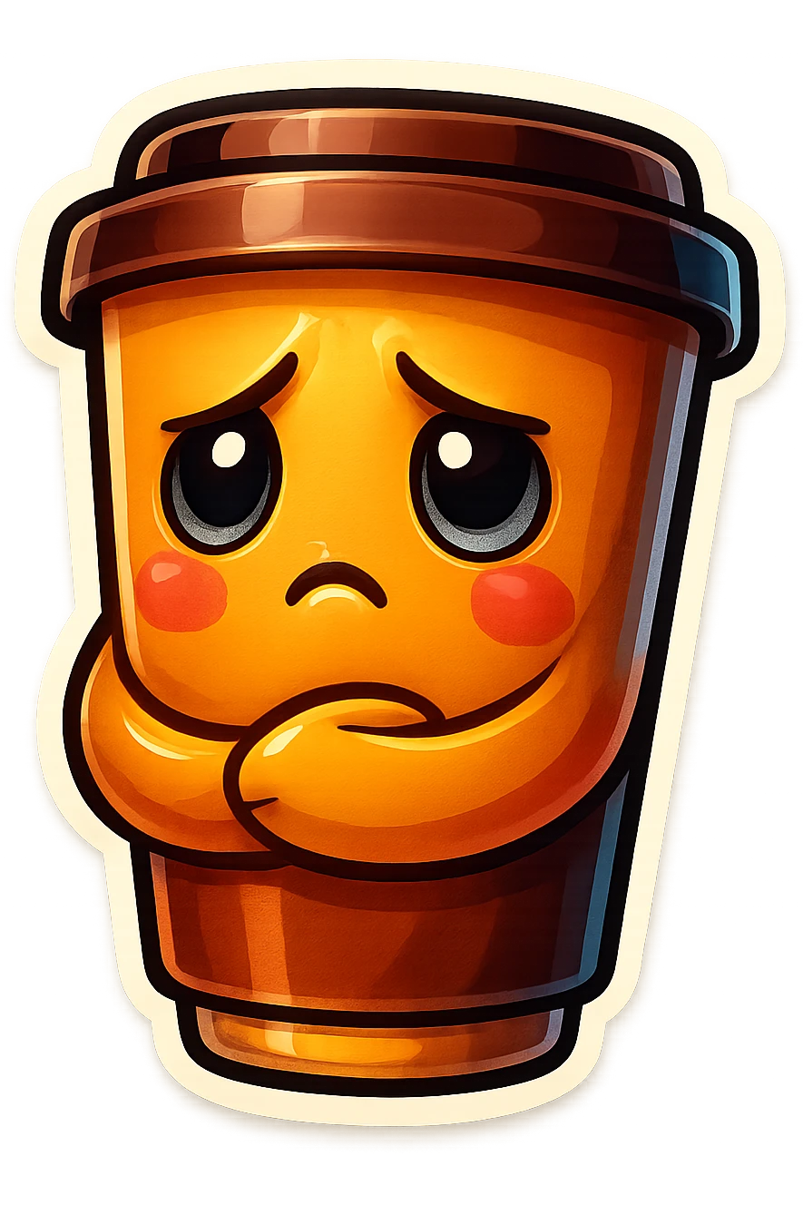 Tall coffee cup, somber, hugging emoji