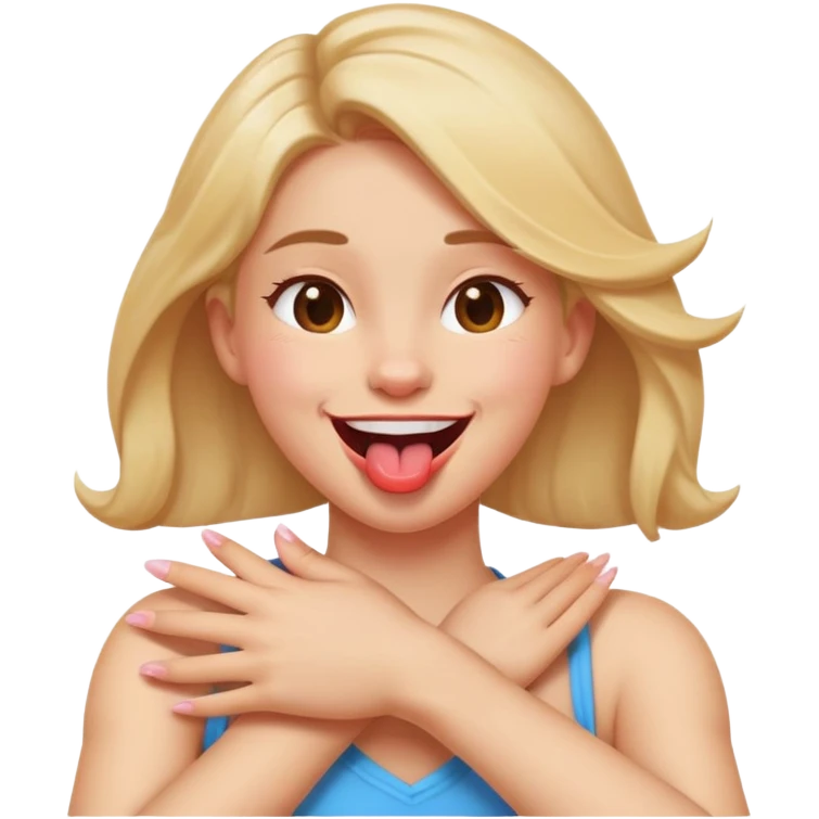 arms crossed holding neck with tongue out laughing girl emoji