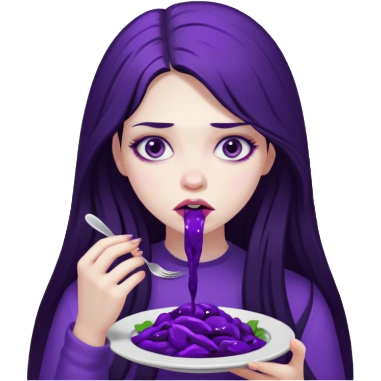 girl with long hair and alternative with eating disorder purple food emoji