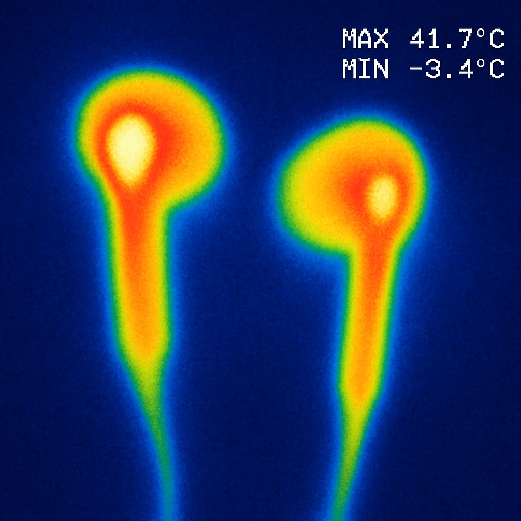 EarPods headphones in thermal camera style with background emoji