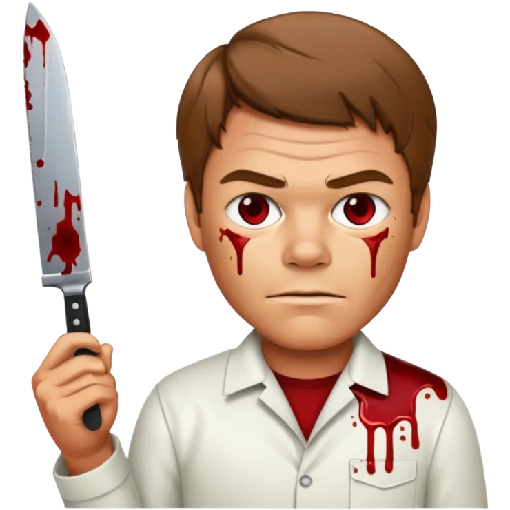 Dexter Morgan holding a knife, blood splatter background, emoji style emoji