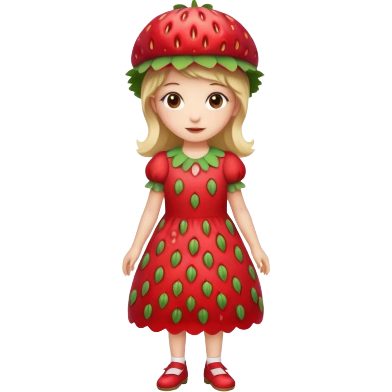 Strawberry shortcake human girl full body and legs with a strawberry hat on her hair and dress without a cake emoji