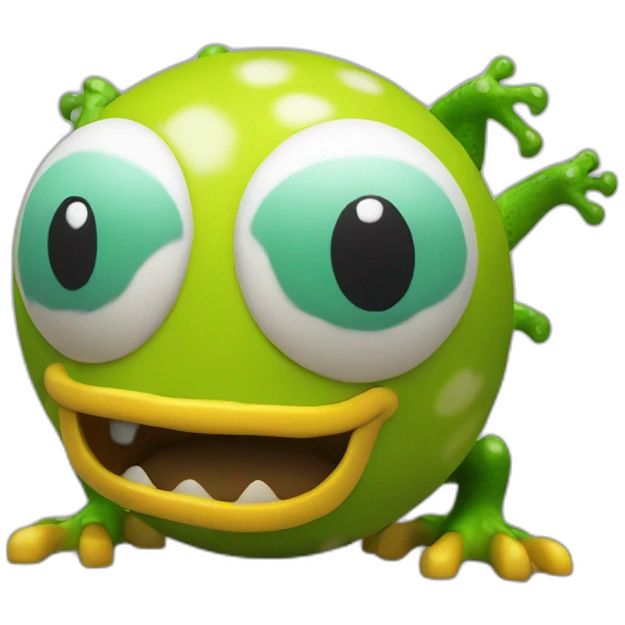3d sphere with a cartoon dragon obsidian Bart Simpson skin texture with frog eyes emoji