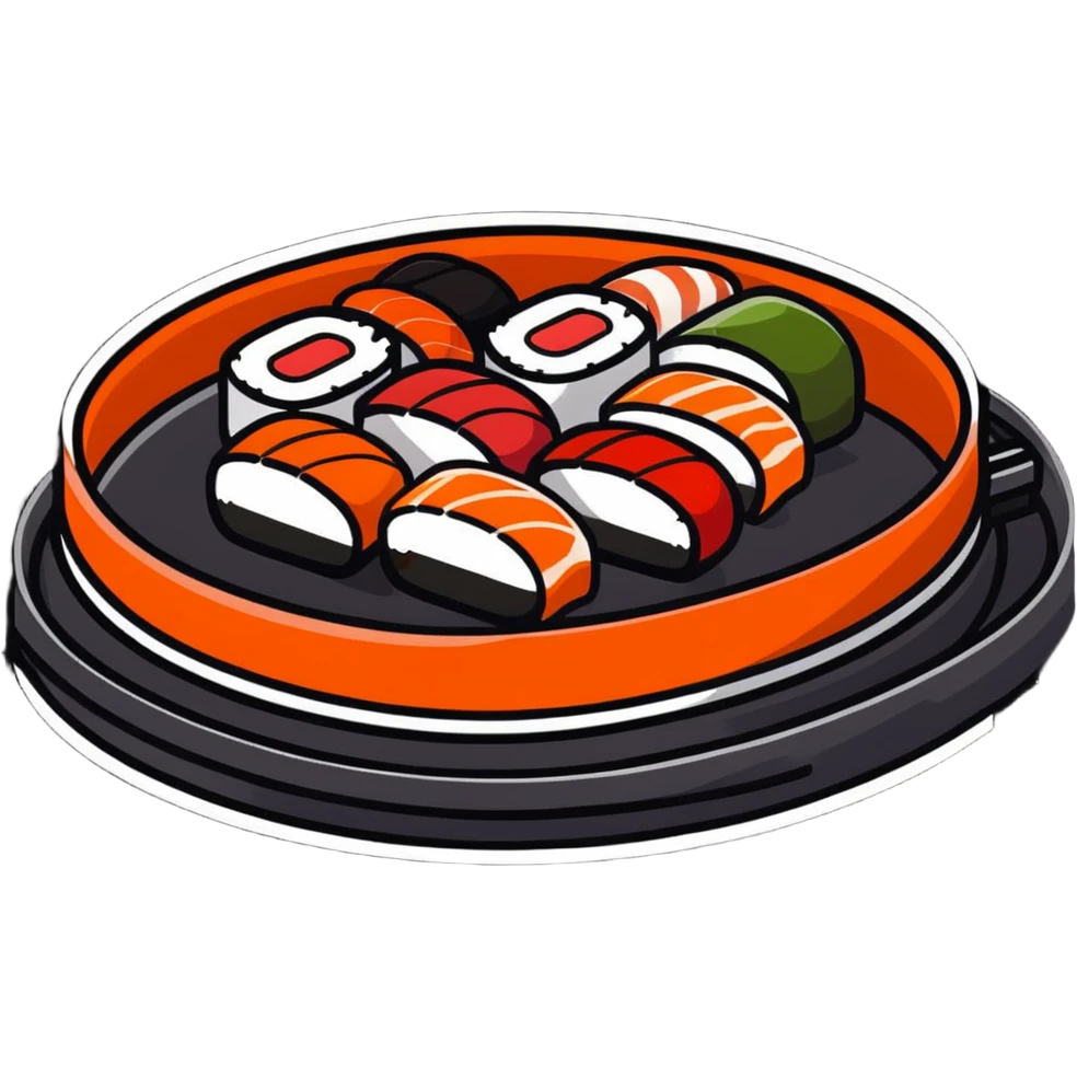 rotating sushi conveyor belt restaurant with colorful sushi plates emoji