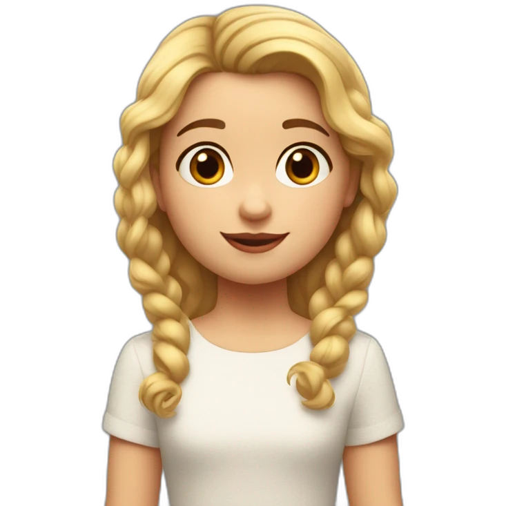 Estilo pixar, niña de ochoa años de edad, de pelo rubio liso con las puntas rizadas, ojos marrones emoji