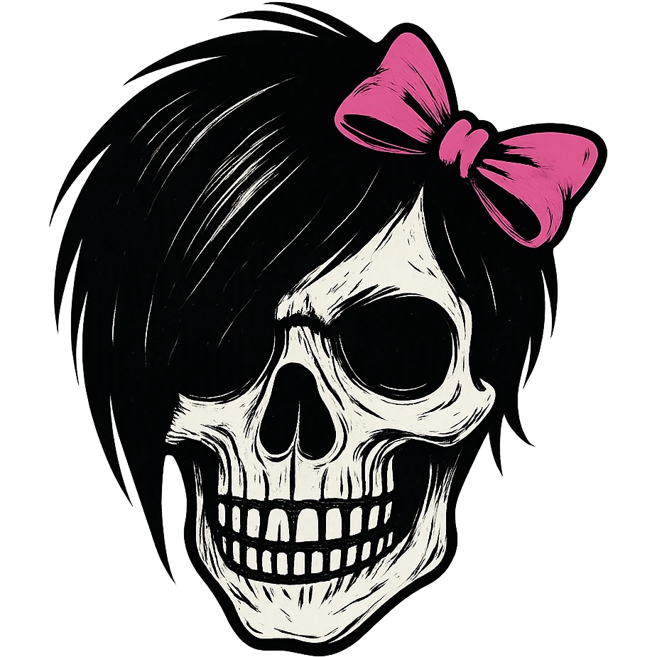 emo skull with bow, no background emoji
