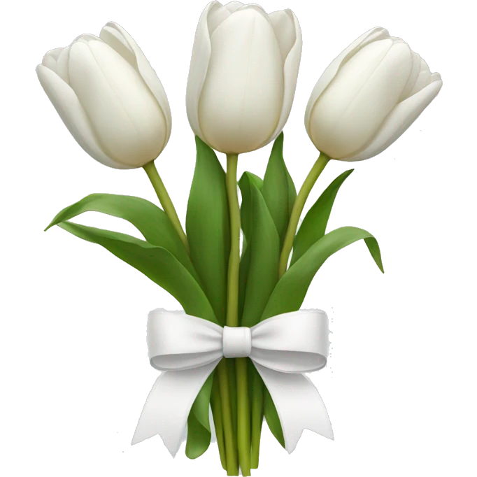 white tulip bouquet with a white bow holding the flowers together emoji