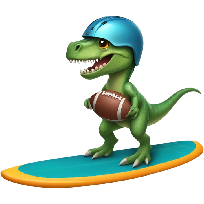 dinosaur on surfboard wearing a football helmet emoji