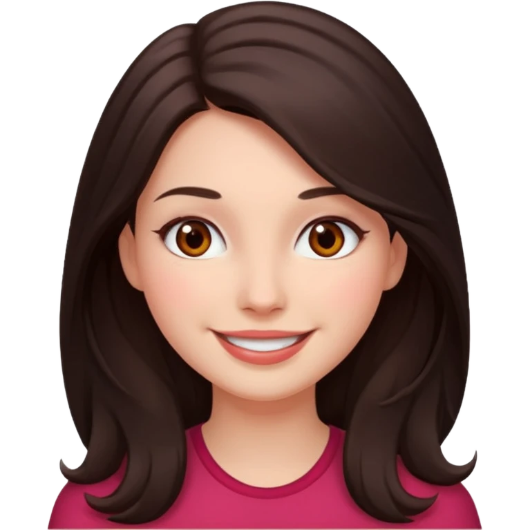 An emoji featuring a woman with dark brown long hair, brown eyes, light pinkish skin, red cheeks emoji