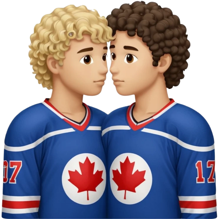 Straight Dark hair boy hockey player kissing curly hair blonde hockey player boy emoji