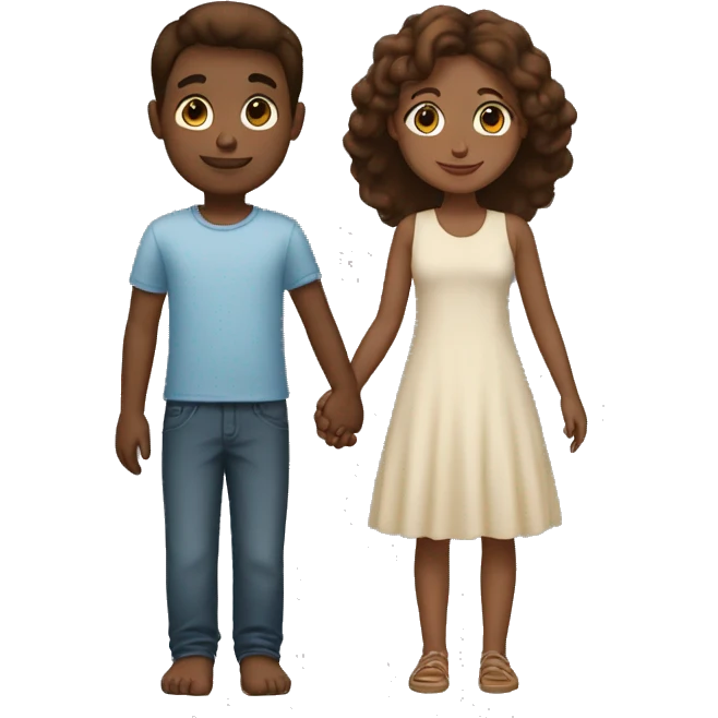 A tall 1m90 brown boy holding hands with a beautiful 1m57 brown girl, white skin. emoji