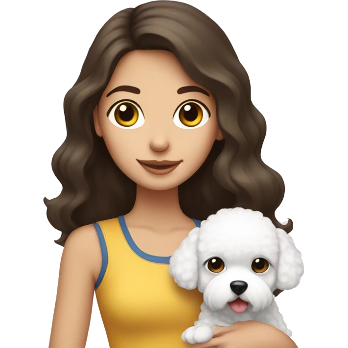 Brunette girl holding either bichon emoji