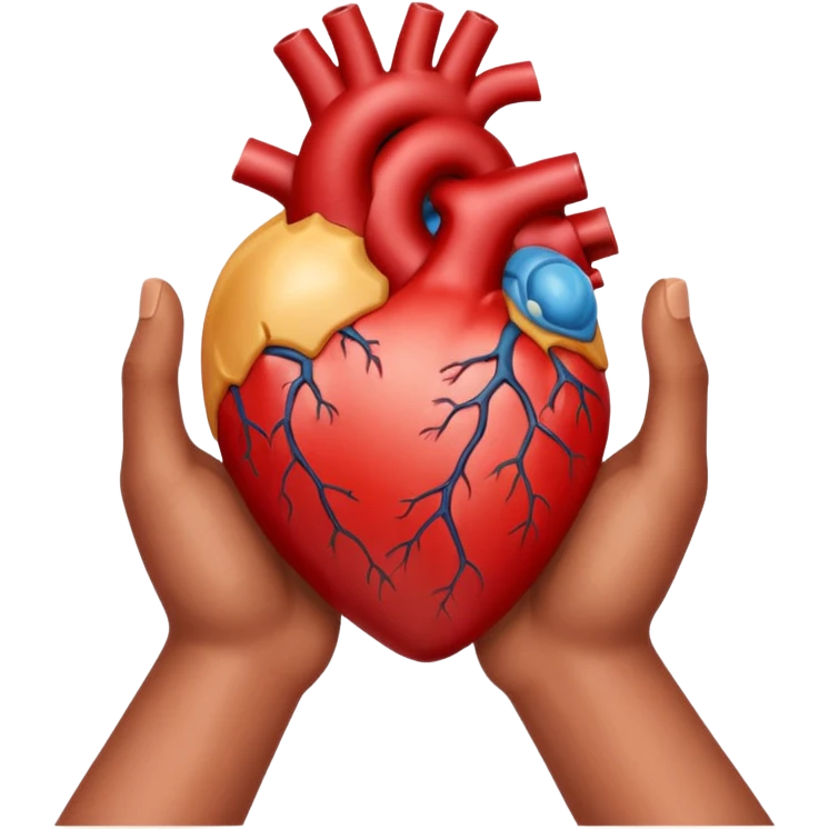 Two hands facing right, cupping a realistic heart emoji