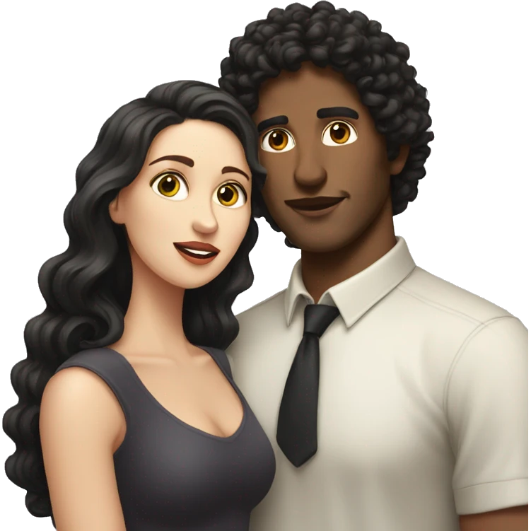 White Man with dark curly hair kissing white woman with long dark hair emoji