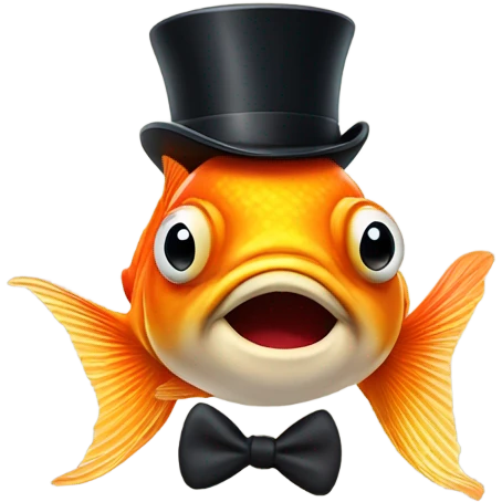 goldfish with a top hat wearing a mustache emoji