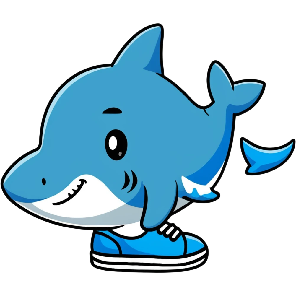 cute little shark wearing blue shoes emoji