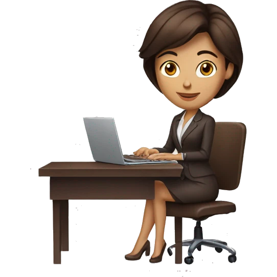Business woman typing on a laptop with soft tan skin and chocolate brown hair, NO glasses emoji