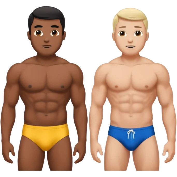 2 gay men in speedos one black one white emoji