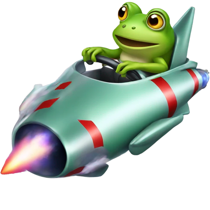 Frog driving a rocket emoji