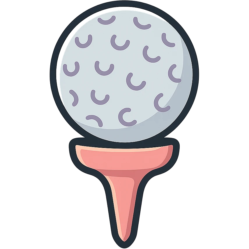 golf ball on a tee stand, icon-color-outlined style, detailed shading, thin clean outlines, soft rounded features, pastel palette #98B5BC #B5B3C1 #C9A3C9 #E4C0CA #F7DCD1 #F7C0AA, Japanese pop art, sticker look, highly detailed, vector clarity, soft lighting, subtle shadows, transparent background emoji