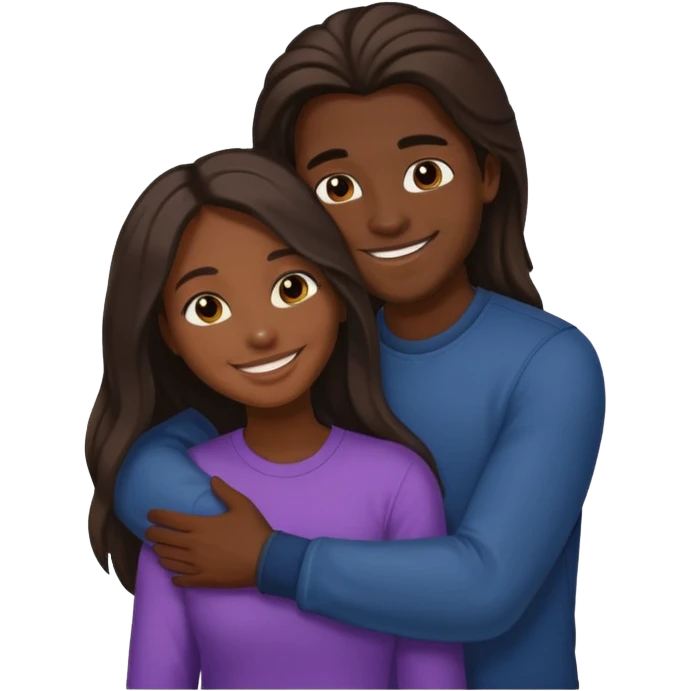 dark skin girlfriend hugs light skin boyfriend with long hair  emoji