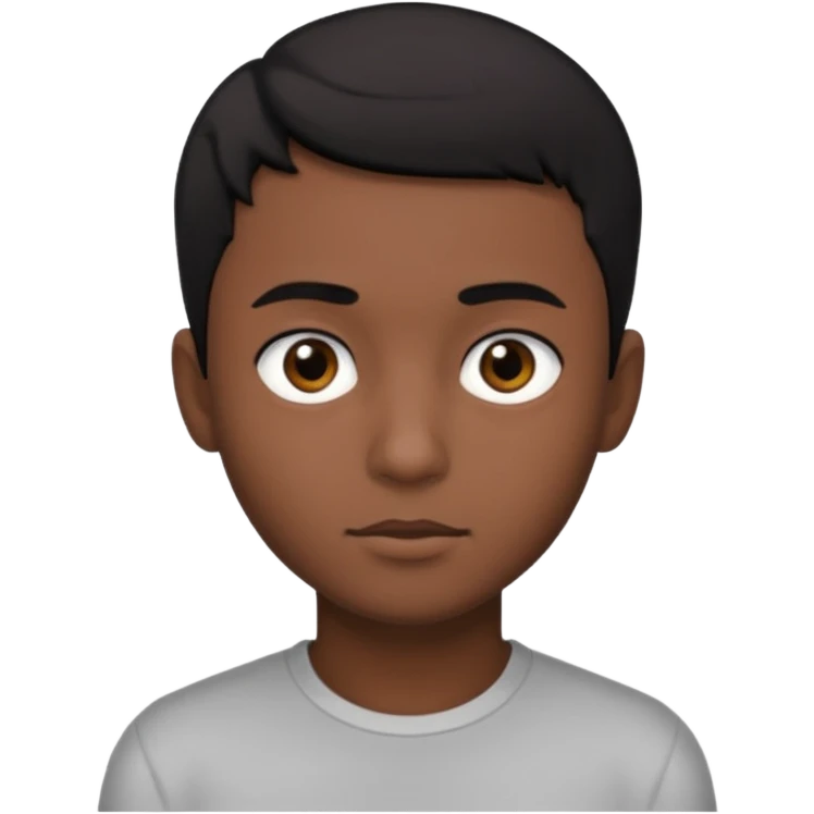 Dark brown boy, with short black hair, black eyes emoji