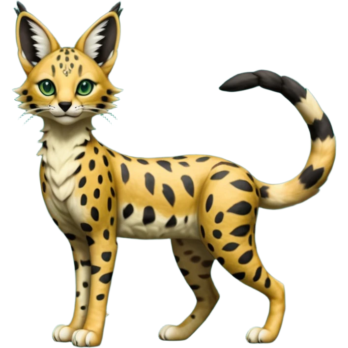 Epic complex detailed dark-hunter-green, black, realistic aesthetic-scenic-Fakémon-Sprigatito-Floragato-Meowscarada-Trico-Sergal-Serval-Vernid-creature (full body) emoji