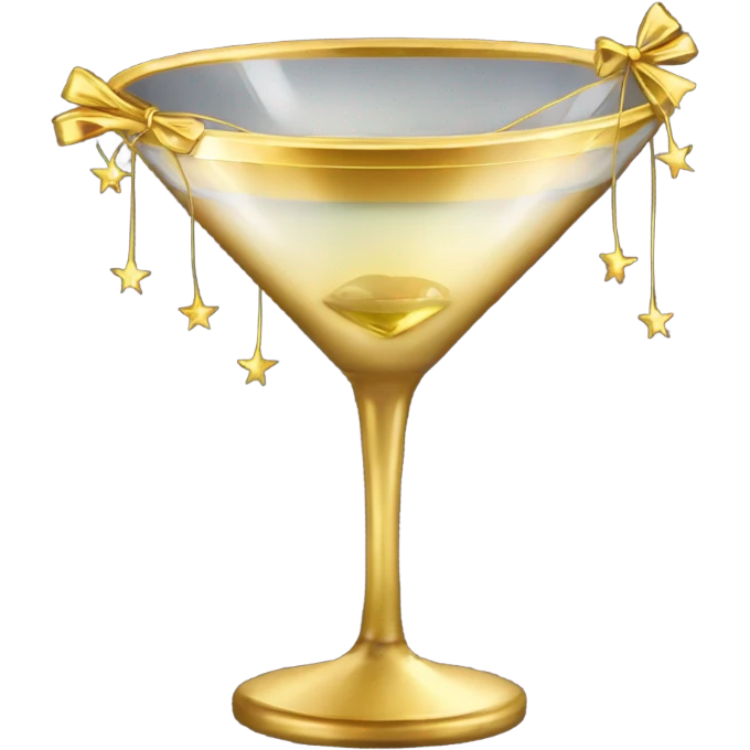 gold rimmed martini glass with tiny gold bows emoji