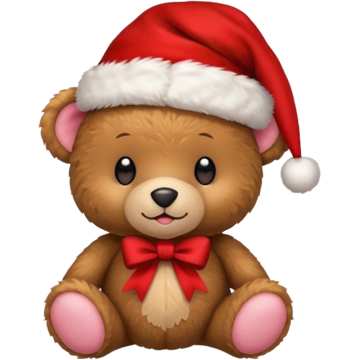 cute teddy bear with a bow on ears and christmas hat on head emoji