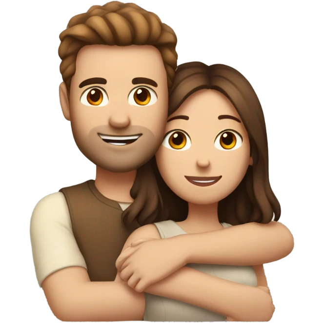Man with brown hair hugging his girlfriend with brown nair emoji