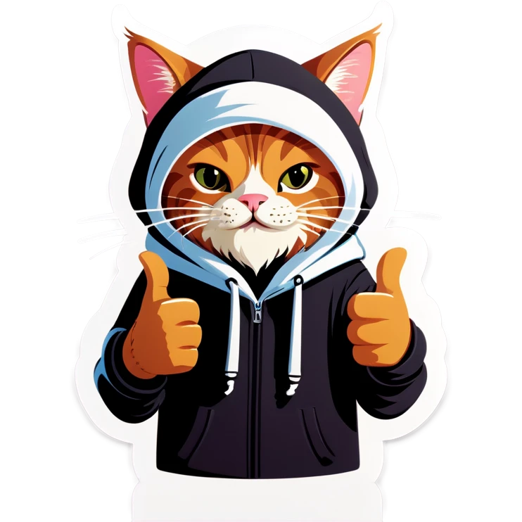 Cat with beard and hoodie , thumbs up emoji
