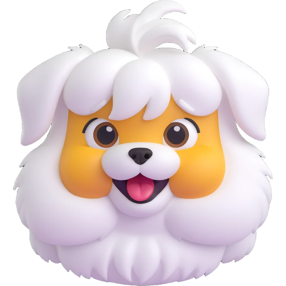 cute Maltese dog laughing, fluffy white fur, big eyes, playful expression, 3D emoji style emoji