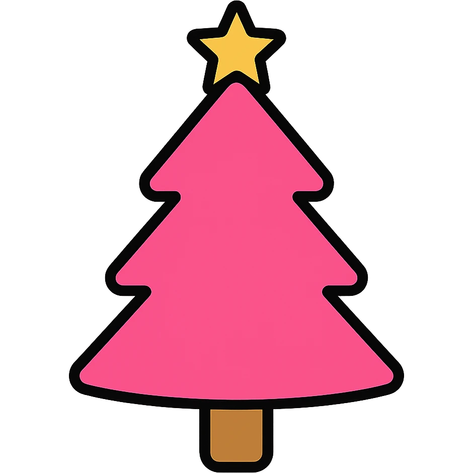 Add a yellow star on top of the pink Christmas tree, modern and simple icon style, no background. emoji