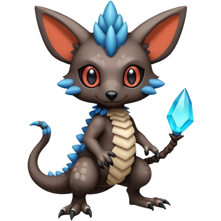 Cute cool realistic colorful exotic Trico-Protogen-Fakémon-Pokémon-Vernid-Fionbri-hybrid-creature dark (full body) emoji