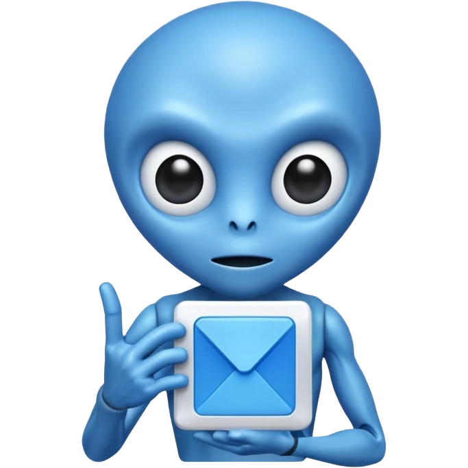 blue alien holding blue square emoji