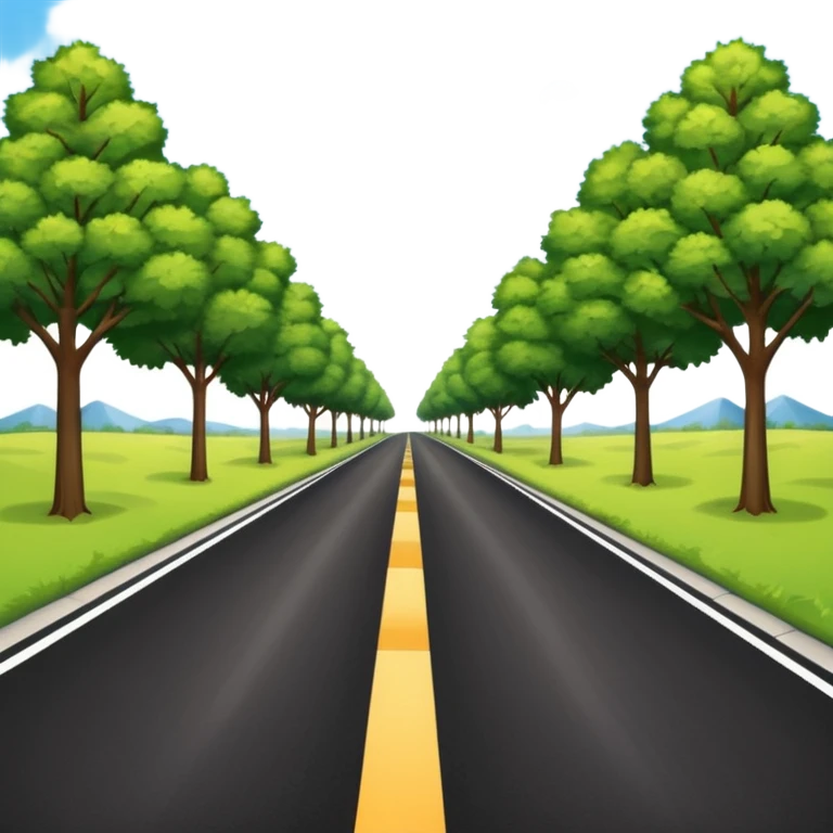 A long horizontal road (without lines) with trees and bushes on the sides and behind emoji